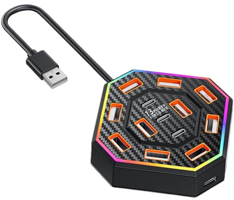 Estación de acoplamiento USB, adaptador USB de 13 puertos, accesorios RGB, trabajo eléctrico para profesionales, estudiantes universitarios, adultos, hombres y mujeres
