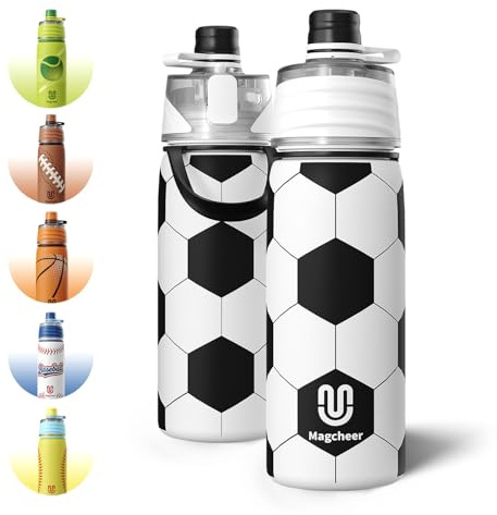 magcheer Insulated Football Water Bottle with Spray Mist 3D Textured Metal Spray Water Bottles for Kids Back to School Supplies Incredible Football Gifts for Boys & Girls 600ml