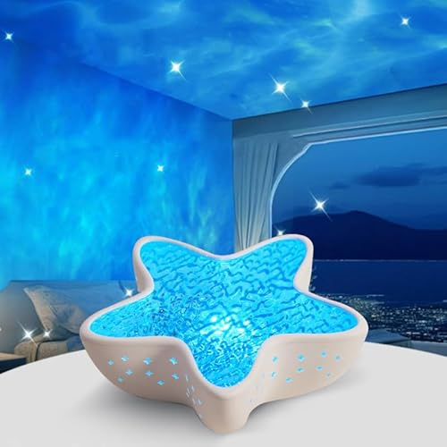 BIRBANN Proyector LED Estrellas del Cielo, Lampara Aurora Boreal, Proyector 7 Colores con Función Regulación Luminosidad Sin Escalas, Proyector Estrella Mar Adorno Fantástico para Habitación