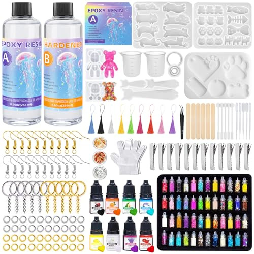 Resina Epossidica Trasparente Kit Principianti 512ml - Rapporto 1:1 Colla Resina Epoxy con Indurente per Creazione Gioielli Fai da Te,Decorazioni, Resina per Creazioni