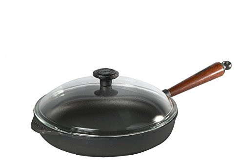 Skeppshult 0130T Servierpfanne mit Glasdeckel, hoher Kante 5.5 cm, Holzgriff aus schwedischer Buche und Gegengriff - für alle Herdarten, inklusive Induktion geeignet ø 28 cm | f aus schwedischer Buche und Gegengriff - für alle Herdarten, inklusive Induktion geeignet Ø 28 cm