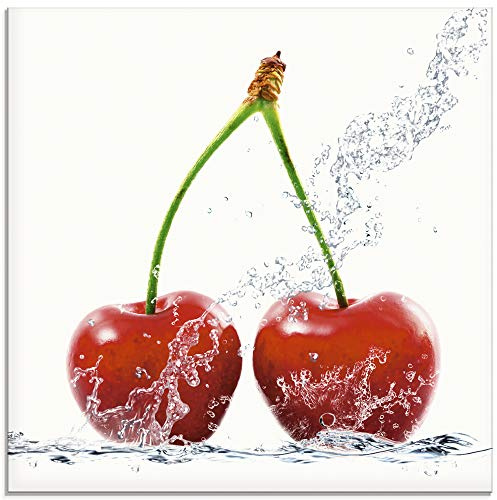 ARTland Wanddeko Glasbilder Wandbild Glas Bild einteilig Quadratisch Früchte im Wasser Obst Kirsche Frucht Cocktails Bar Modern T5SO