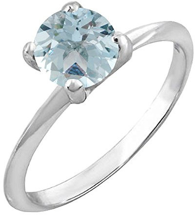 Dazzlingrock Collection Verlobungsring aus Sterlingsilber, 7 mm, Rundschliff, Aquamarin, Solitär, Braut, Verlobungsring, Sterling Silber, Aquamarin