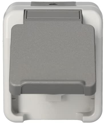 Schneider Electric Merten Schuko-Steckdose mit Klappdeckel, Aufputz, 1-fach, IP 44, Aquastar, lichtgrau, Artikelnummer MEG2301-8029, 1 Stück