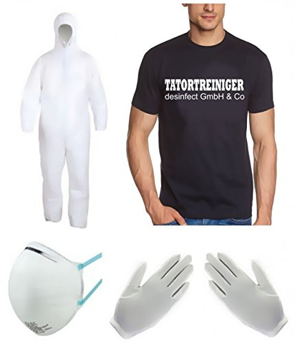 Coole-Fun-T-Shirts TATORT-Reiniger Set KOSTÜM - Fasching - Karneval - T-Shirt, Overall, Maske + Handschuhe - S M L XL 2XL 3XL