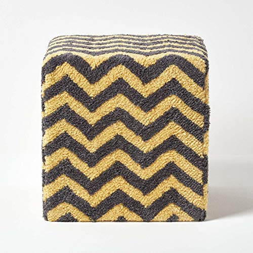 Homescapes Moderner Design Sitzwürfel Fußhocker grau gelb Chevron Herringbone Muster getuftet