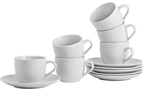 Argon Tableware 48 Piece Cappuccino Cup & Saucer Set - 200ml - Classic Collection - Tea Cup and Coffee Cappuccino Mugs Latte Drinking Mug Tea Saucer Plates