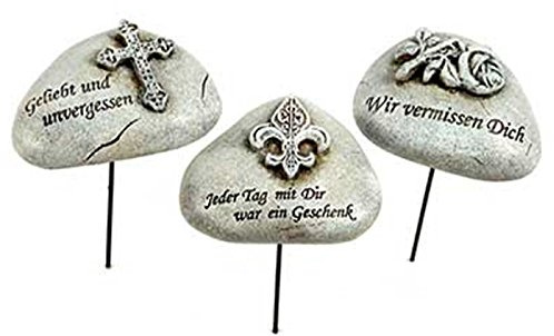 Trauersteine mit Trauerspruch und Motiv an Metallstecker. 3 Modelle, 3 Stück
