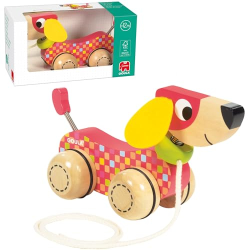 Goula Pull Along Dog - Cute Cause & Effect Pull Along Wooden Toy for Young Children - Encourage Hand Eye Coordination & Fine Motor Skills - Adorable, Engaging & Interactive Toy for Kids - 12 Months +