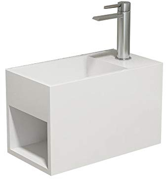 Bernstein Badshop Wandwaschbecken PB2046 aus Mineralguss Solid Stone mit seitlichem Ablagefach - 33 x 18 x 20,5 cm - Weiß matt