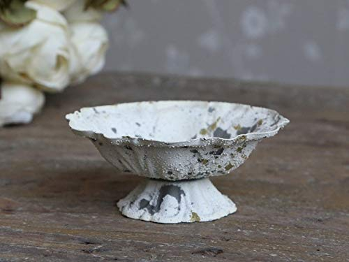 Chic Antique Pequeño Cuenco Artículo Cuenco en Pie Cuenco Decorativo Tazón de Fuente Metal Antiguo Blanco H 4X Ø 10cm Shabby Chic