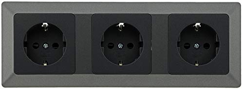 MILOS 3-fach Schutzkontakt-Steckdose Unterputz Mehrfachsteckdose 3 Steckdosen mit Berührungsschutz mit Rahmen Anthrazit