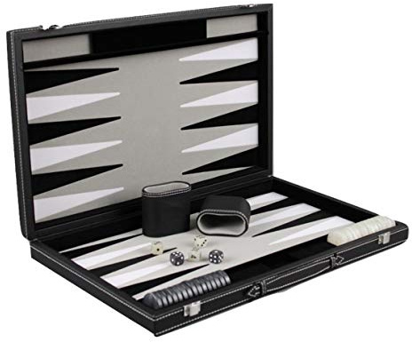 Chessgammon Backgammon-Spiel aus Graphengrau Leder 18