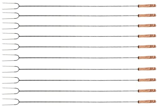 GarPet Grillspieß Lagerfeuer 100cm lang 10 Stück im Set Lagerfeuerspieße Wurstspieße extra langer BBQ Spieß für Feuerschale Holzgriff Grillgut Brot Marshmallows