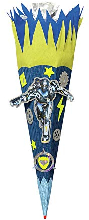 ROTH Schultüten-Bastelset Roboter 68cm 6-eckig Rot(h)-Spitze Kreppverschluss