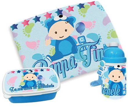 gadgeteventi Kit Pappa Bimbo per Scuola E Gite Personalizzato “Piedini” (Azzurro)