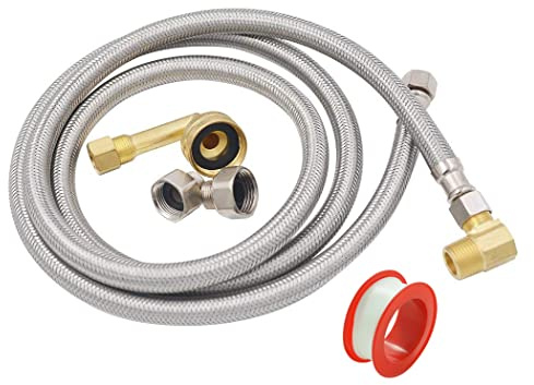 Universal Dishwasher Installation Kit,12 Ft Stainless Steel Braided Dishwasher Hose by TT FLEX,Burst Proof Water Supply Line with 3/8 Compression Connections