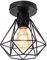 iDEGU Lustre Plafonnier Industriel Métal Suspension Luminaire Style Cage Géométrique E27 Mini Lampe de Plafond Vintage pour Couloir Entrée, Noir, Ø 16cm (Plafond)