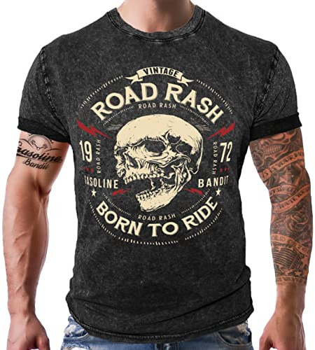 GASOLINE BANDIT Original Biker Racer T-Shirt im Retro Vintage Used Look : Road Rash - Born to Ride