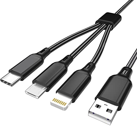 Multi USB Kabel, Universal Ladekabel 2M Nylon Schnell 3 in 1 Mehrfach Ladekabel mit Micro USB Typ C LT Kabel für Phone, Galaxy, Sony, Oneplus, LG, HTC, Motorola, Nokia, Handys und viele mehr