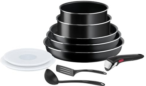Tefal Ingenio Batterie de cuisine 10 pièces, Poêles, Casseroles, Couvercles, Poignée, Non induction, Revêtement antiadhésif, Empilable, Compatible lave-vaisselle, Fabriqué en France, Easy On L1599902