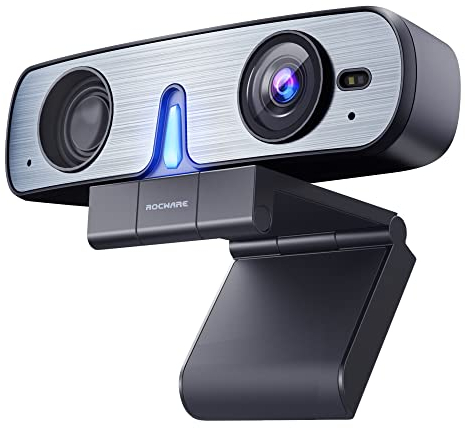 ROCWARE RC08 2K Webcam with Speaker, Webcam for PC, HD Web Cam with Noise Reduction Mic/Harman Speaker/4X Eptz/Privacy Cover/0.2S Auto-Focus/Low Illumination, Computer Camera for Zoom/Teams/Meeting