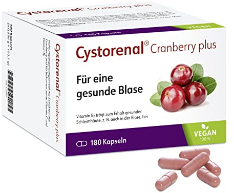 Cystorenal Cranberry plus – 900 mg Cranberry-Extrakt, Kürbiskern, Vitamin C & B2 – Für eine gesunde Blase – Vegan, laktose- & glutenfrei – 180 Kapseln