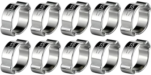 Ouitble 10 Stück 2-Ohr Schellen Rohr, 17–20 mm Verzinkter Edelstahl Justierbare Schnecken Zahnrad Schlauchschellen Zwei-Ohr-Schlauchklemme für Benzin Bier Rohr Schlauch(17-20MM)