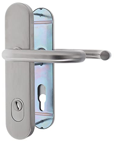 ToniTec Haustür Schutz-Drückergarnitur Edelstahl Entfernung 92 mm U-Form mit Zylinderabdeckung für Türstärke 64-83 mm