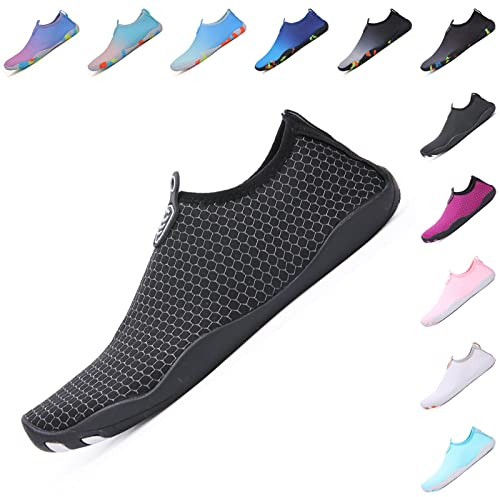 Baofular Scarpe da Scoglio Uomo Donna Scarpe Mare Traspiranti Scarpette da Scoglio Antiscivolo Scarpe da Acqua per Spiaggia Piscina Immersione Yoga Sport Acquatici Nero Argento 44 EU