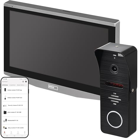 EMOS GoSmart Video-Türsprechanlage mit WiFi und App, wasserdichte Full-HD Kamera mit IR-Nachtsicht, Monitor mit 7'' LCD-Farbdisplay, Snapshot, Aufnahme, Türschloss-Steuerung