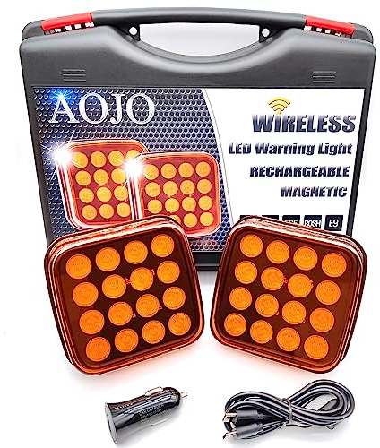 AOJO 2 x Drahtlose Orange Auto Warnleuchte Magnet Satz, LKW LED Gelb Warnlicht Kabellos Heckwarnsystem Stvzo Zulassung