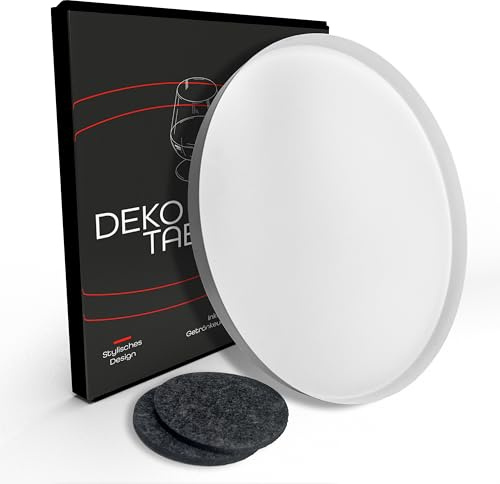 DREIBERG® Deko Tablett | Ø 30 cm | Dekotablett weiß | Dekoteller weiß | Dekotablett rund | inkl. 2 Getränkeuntersetzer