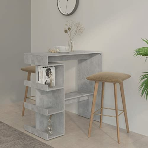 Homgoday Bartisch mit Ablagefach Beton Grau 100x50x101,5cm Holzwerkstoff
