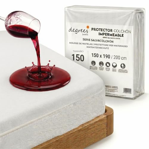 Degrees Home – Protector de Colchón Impermeable y Transpirable con Banda Ajustable (150x190/200) – Antiácaros, Lavable y Certificado Oeko-Tex – Cubre Colchón Ajustable hasta 32 cm