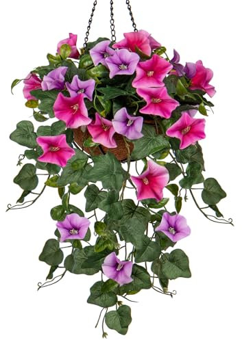 Briful 15.7 Hanging Basket Artificial Flowers Morning Glory, 40CM Height Silk Flowers Fake Flowers Artificial Hanging Plants for Living Room Bathroom Garden Decor