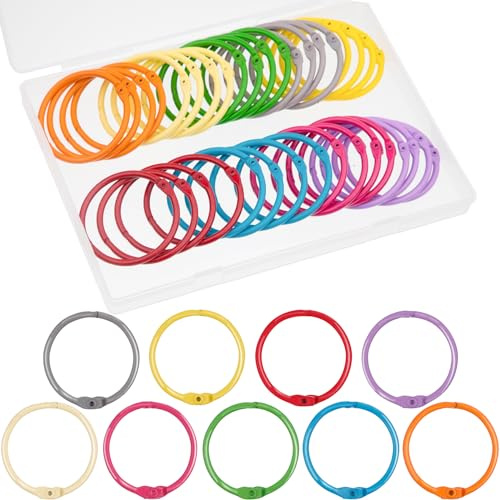 AKONEGE 36Pcs Metal Binder Rings 45mm/1.8 Inch Multicolor Loose Leaf Book Rings for Index Cards, Flash Cards, Papers, Keyrings, School, Office, Home -9 Colors