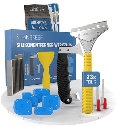 Kit complet de 23 outils pour enlever et lisser le silicone – Grattoir, couteau à joint, spatule et lisseurs – Ensemble pour joints silicone dans salle de bain, cuisine, carrelage et fenêtres