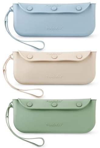 PandaEar Lot De 3 Sacs Porte-Couverts Bébé En Silicone, Boîte De Rangement Réutilisable Et Portable Pour Cuillère, Fourchette, Baguettes, Organisateur De Vaisselle Enfant