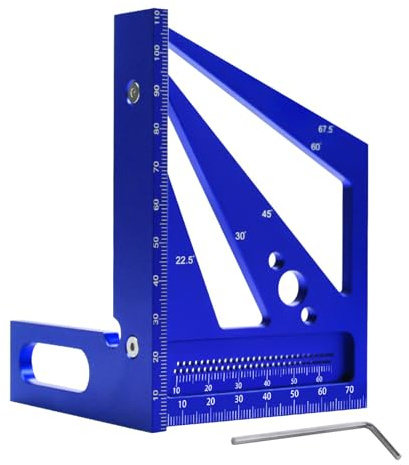 3D-Mehrwinkel-Messlineal, 22,5–90 Grad, metrisches Dreieck-Anreißwerkzeug, quadratischer Winkelmesser, Aluminiumlegierung, Gehrungsdreieck-Lineal für Ingenieure, Tischler, Basteln, Zeichnen, Blau