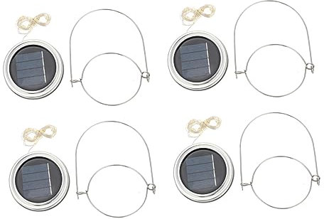 UPKOCH 20led Solar Jar Lid String Lights Warm White Copper Wire Solar String Light Lids Set of 4 with Metal Handles for Patio Garden Outdoor Decoration