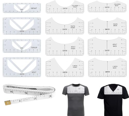 Aililong Nählineal-Set mit 12 Stück T-Shirt-Ausrichtungswerkzeugen, Schablonen-Lineal für perfekte T-Shirt-Designs, PVC-Material, Nähen Zubehör (Weiß und transparente Farben)