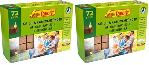 Favorit Anzünder für Grill, Kamin; Echtholz und Wachs, besonders brennstark, Brenndauer ca. 8-10 Minuten; 72 Stück - 1828 (Packung mit 2)