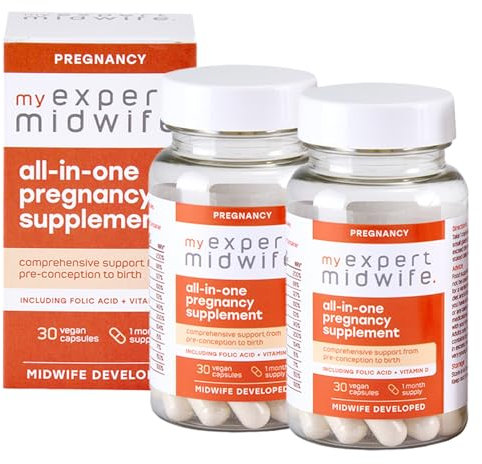 My Expert Midwife All in One Pre-Conception & Pregnancy Women's Vegan Supplements, 12 Essential Prenatal Vitamins & Minerals, 60 Capsules, 2 Months Supply