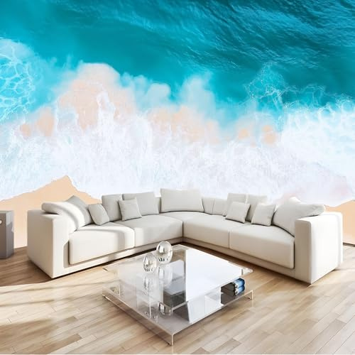Papel Pintado Pared Panorámico Fotografía Playa Olas 250 x 175 cm Fotomurales No Tejido, Murales Decoración de Pared, Póster Gigante de Pared Personalizado 3D Para Salón Dormitorio