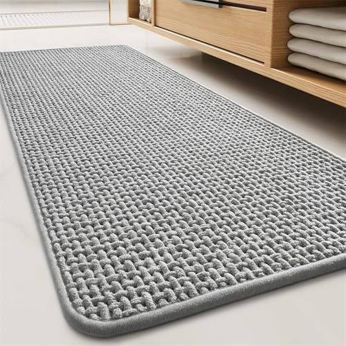FASCINATDECO Chenille Badezimmerteppich rutschfeste Badematte Waschbar Badteppich Weich Badvorleger Saugfähige Duschvorleger für Badezimmer, 60x160 cm, Grau