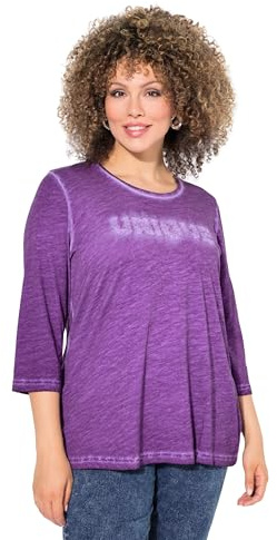 Ulla Popken Shirt, Statementstickerei, Classic, Rundhals, 3/4-arm Maglietta, Lilla, 48/50 IT Donna