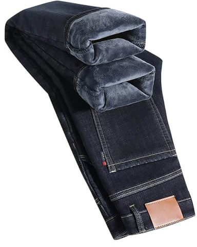Thermojeans Herren Thermo Männer Thermohose Thermojeans Jeanshose Regular Fit Jeans Gefüttert Arbeitsjeans Thermo Arbeitshose Dunkelblau 32