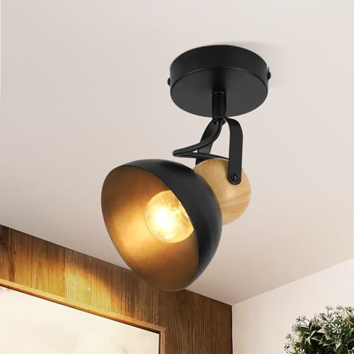 ZMH Plafonnier vintage noir : 1 ampoule spots de plafond rétro E27 Lampe de couloir orientable à 350° Spot mural en métal industriel pour couloir, cuisine, entrée, salon, chambre à coucher