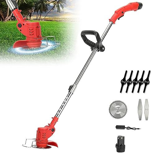 12 V 550 W Tagliabordi senza fili, Decespugliatore elettrico senza fili, decespugliatore a batteria, con testa girevole 90 ° e 90 – 120 cm manico telescopico (1 batteria 1 caricabatterie)